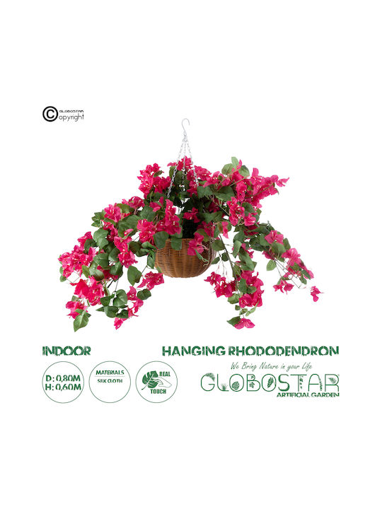 Globostar Künstlicher Garten Rhododendron Hängende Pflanze 20634 Künstliche Hängende Dekorative Pflanze Rosenbusch Y60cm
