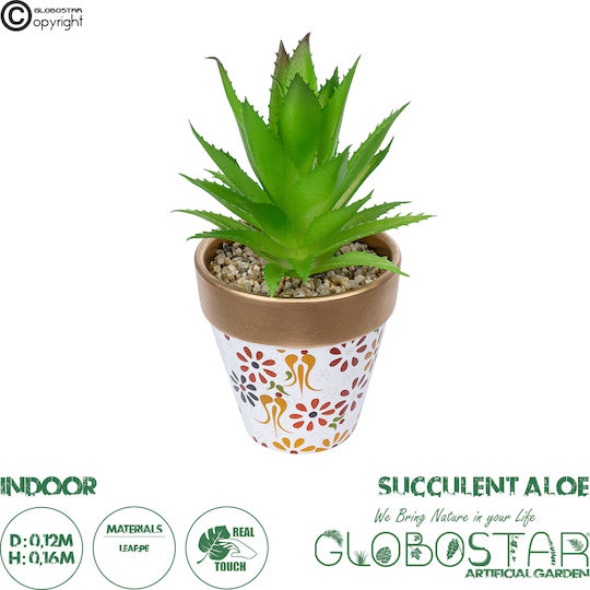 Globostar Künstliche Garten Sukkulente Aloe Topfpflanze 21044 Dekorative Pflanze Aloe F12 X H16cm