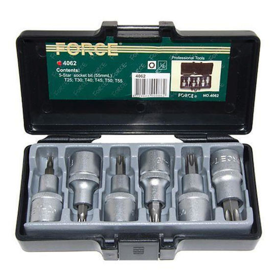 Force Bit-Stecknüsse mit Bits Torx und Antriebsvierkant 1/2'' Set 6Stück
