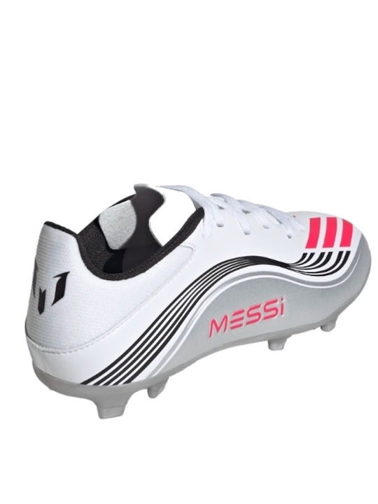 F50 Messi League FG/MG Kids Soccer Cleats & Shoes Molded Cloud White Lucid Red Silver Metallic