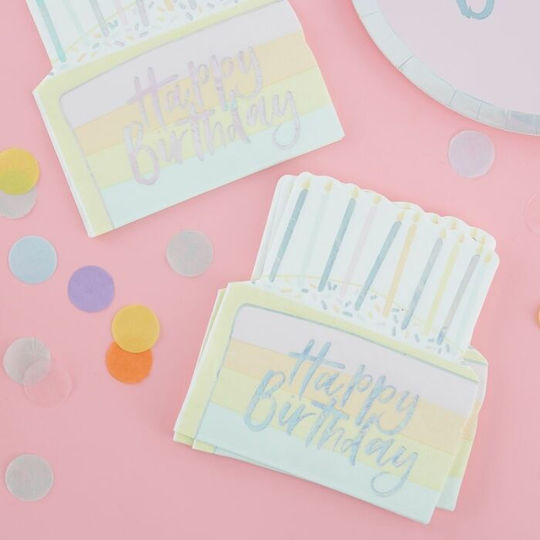 Napkins Cake Candles Rainbow Happy Birthday 17 x 15cm 16pcs