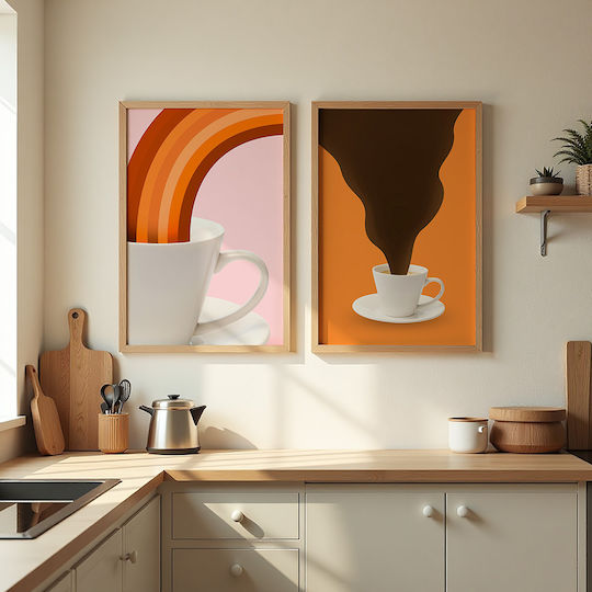 Poster Kaffeetasse Pst25358 60cm x 90cm Naturholz Beige Rahmen