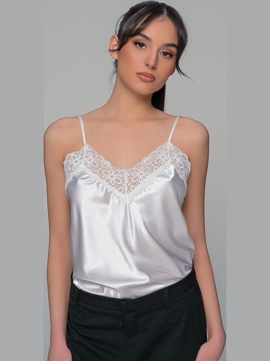 Damen Satin Lingerie Top Blumen mit Spitze Ivory Coast