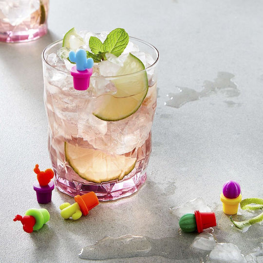 My Drink Διακοσμητικά Αναγνώρισης Ποτού Κάκτος 6τμχ Πολύχρωμο Σιλικόνη