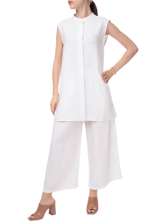 MY T Γυναικείο Υφασμάτινο Παντελόνι White