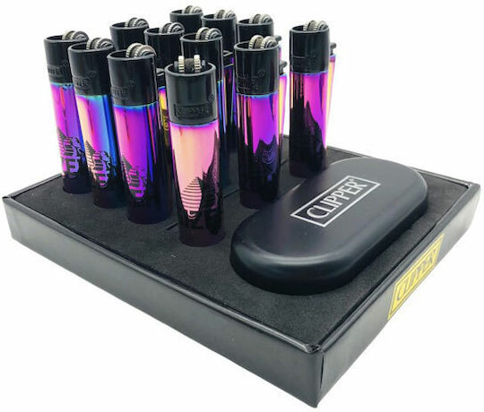Clipper Αναπτήρας Μεταλλικός Μεγάλος Rainbow Gizeh Icy Colour Metal Συλλεκτικός
