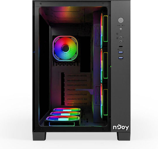 NJOY Aura Gaming Midi Tower Κουτί Υπολογιστή με Πλαϊνό Παράθυρο και ARGB Φωτισμό Μαύρο