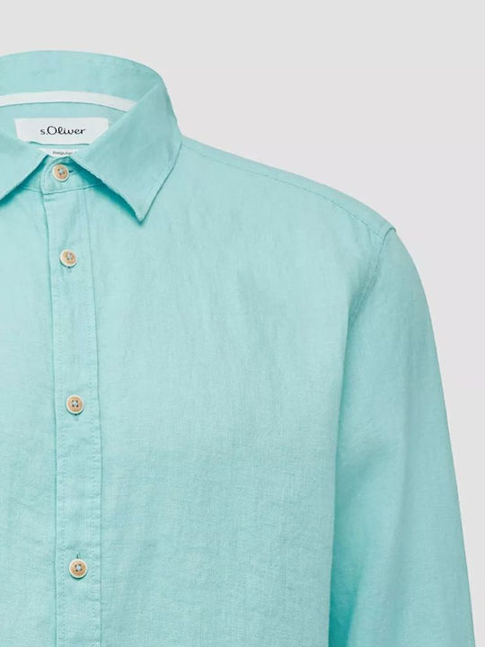 Long-sleeved Linen Shirt Ocean Green
