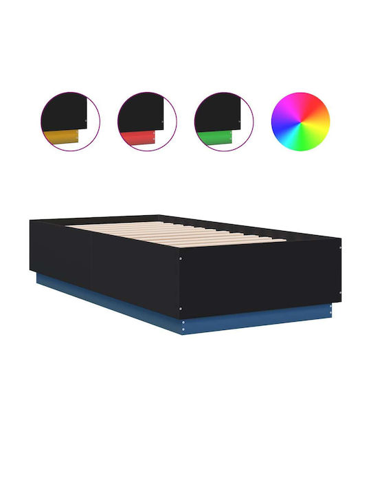 Single Wooden Black Bed Base with Slats for Mattress 90x190cm