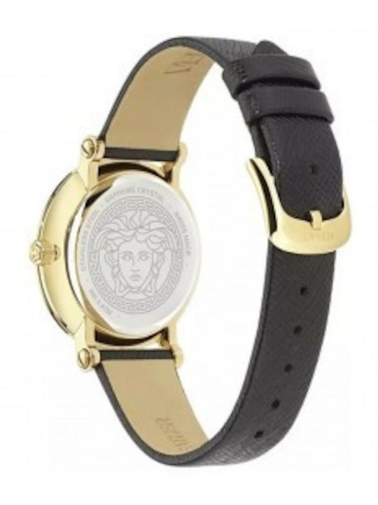 Versace Greca Women's Watch with Black Leather Strap