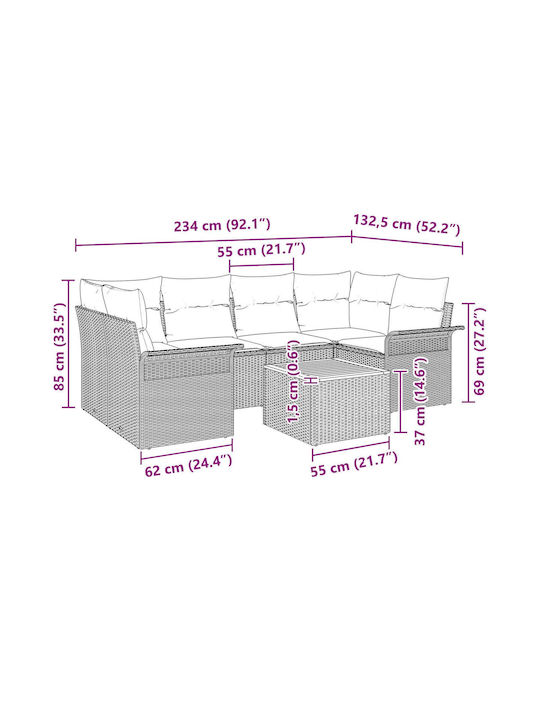 Zweisitziges Sofa Außenbereich Rattan mit Kissen 55x55x37cm