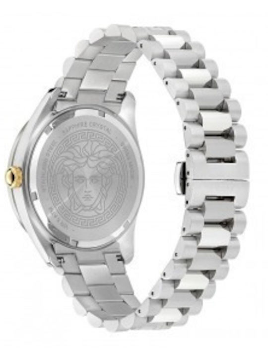 Versace V-dome Ανδρικό Ρολόι Μπαταρίας με Ασημί Μεταλλικό Μπρασελέ