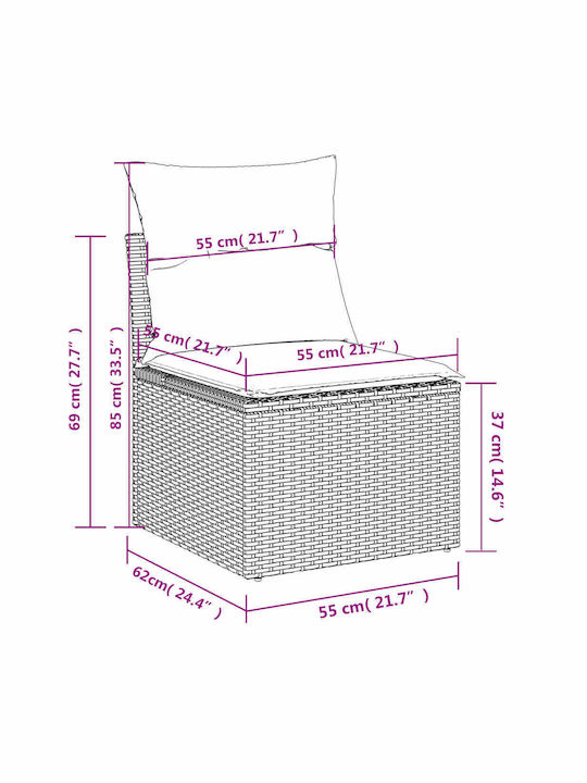 Two-Seater Outdoor Rattan Sofa With Cushions 55x55x69cm