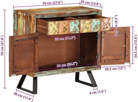 Bufet din Lemn Masiv & Metal cu Sertare Multicolor 70x35x70cm