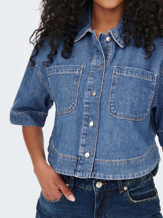 Short Sleeve Women's Denim Shirt Blue