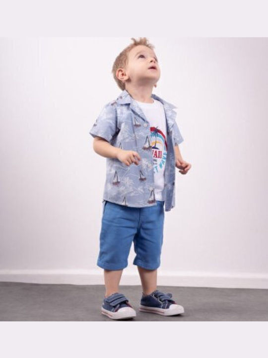 Hashtag Set Pentru Copii Cu Pantaloni Scurți Albastru 3 Bucăți