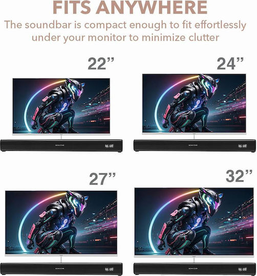 Sonic Gear SONIC BAR HD 2000 Безжични компютърни тонколони Компютърни тонколони 2.0 с Bluetooth и мощност 80W в Черен цвят