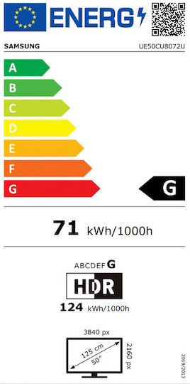 Samsung Smart Τηλεόραση 50" 4K UHD LED U8000F HDR (2025) UE50U8072FUXXH