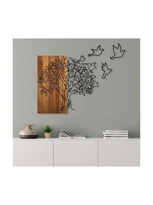 Wall Decor Tree Birds 891tnl2348 61x58cm Walnut-black Wallity Metal Wood