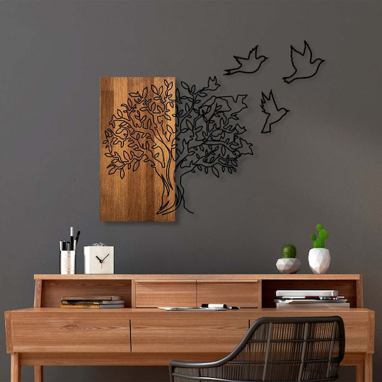 Decor de Perete Copac Păsări 891tnl2348 61x58cm Nuc-negru Wallity Metal Lemn