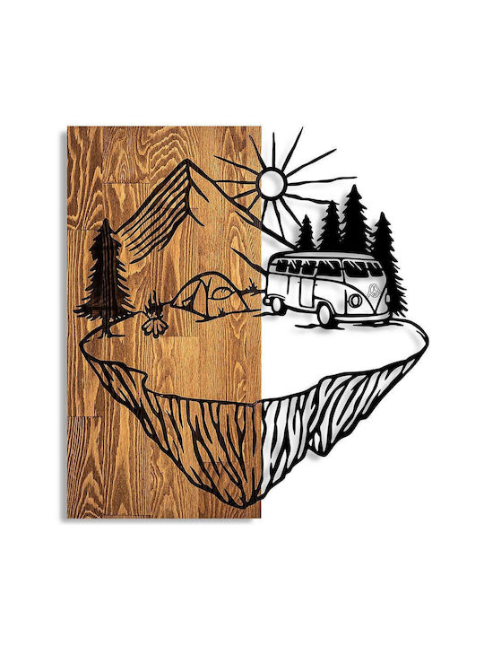 Asir Group Artă Mixtă 3D Camp Negru Din Lemn 57x54cm