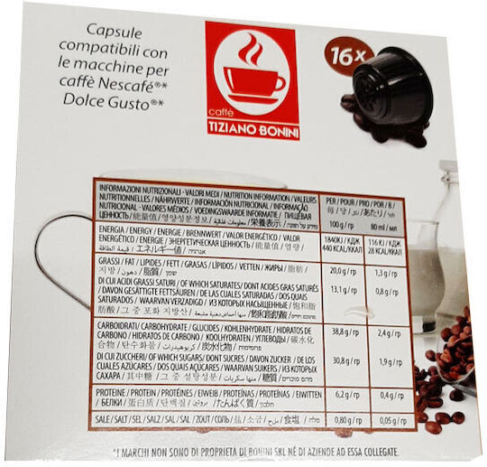Tiziano Bonini Kapseln Machiatto Cortado Caffe Macchiato Kompatibel mit Maschine Dolce Gusto 16Mützen