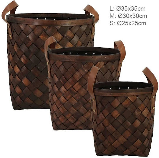 Καλαθούνα Καφέ Χερούλι Δέρμα Σετ/3 L 35x35 M 30x30 S 25x25cm