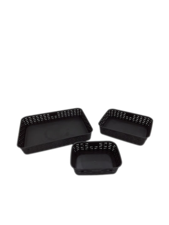 Beboulino Σετ Διακοσμητικά Καλάθια Rattan με Χερούλια Καφέ 3τμχ