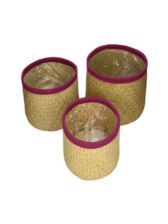Zaros Set Decorative Baskets Wicker with Violet Trimming 27x27x17cm 3 Pieces