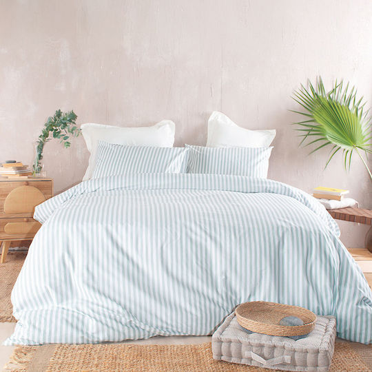 Rythmos Cotton Duvet Cover Set 160x250cm Single With Pillowcase Eloise Green