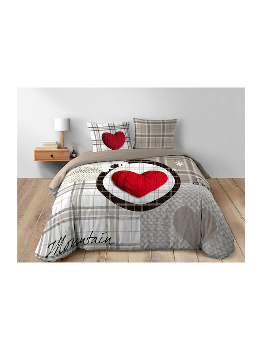 Douceur d'Intérieur Duvet Cover Set Cotton Queen with 2 Pillowcases 220x240 Love Mountain Brown