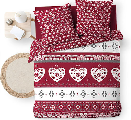 Douceur d'Intérieur Alpage Cotton Duvet Cover Set 220x240cm Super King with 2 Burgundy Pillowcases