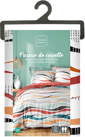 Douceur d'Intérieur Σετ Παπλωματοθήκη Υπέρδιπλη με 2 Μαξιλαροθήκες 220x240cm Vagueline Πολύχρωμη