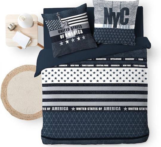 Douceur d'Intérieur Duvet Cover Set Cotton Queen with 2 Pillowcases 220x240 States Blue