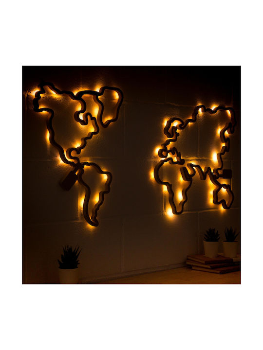 Hartă Mondială din Lemn MDF Miss Wood cu LED Maro