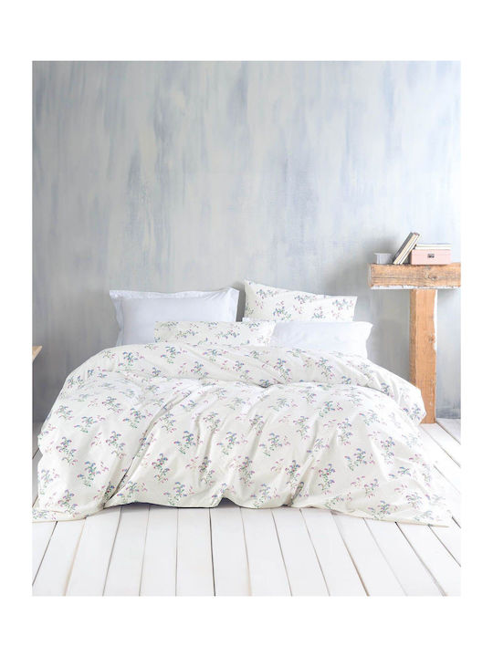 Rythmos Bettbezug-Set Baumwolle Einzelbett mit Kissenbezug 160x250 Bouquet Ecru
