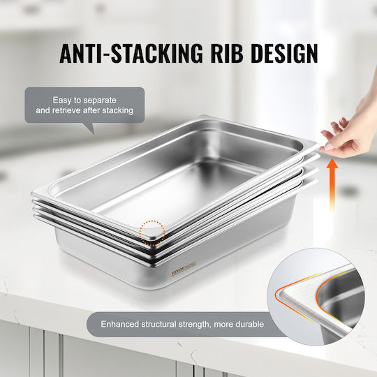 Set of 4 Stainless Steel Hotel Pans with Lid 4" Depth Vevor 11qccpyg4ycsh7pulv0