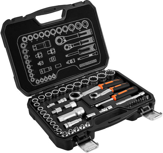 Topex Πολυκαρυδάκια με Καρέ Υποδοχής 1/4", 3/8" Σετ 46τμχ