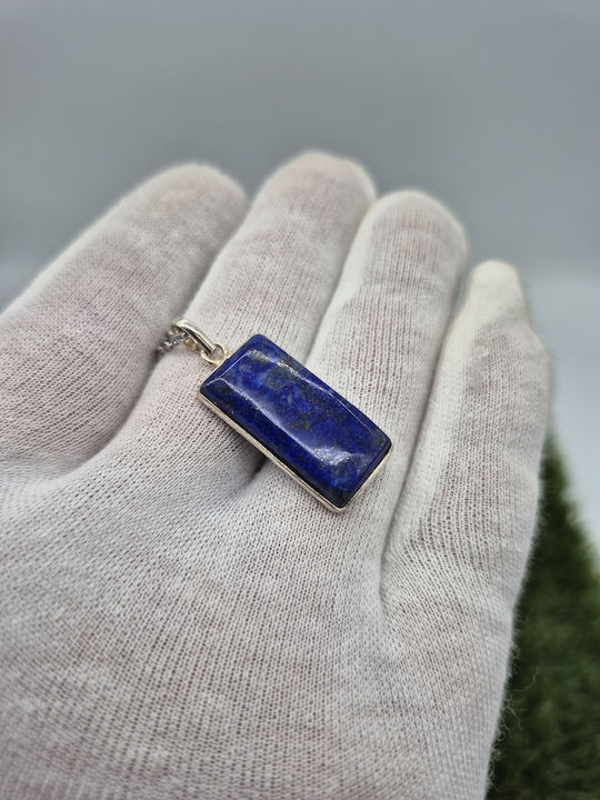 Lapis Lazuli Necklace with Silver Bezel and Steel Chain – 24 cm