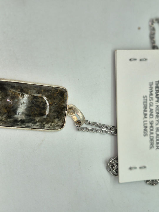 Quartz Necklace with Green Tourmaline Inclusions, Silver Bezel, Steel Chain, 24 cm Length