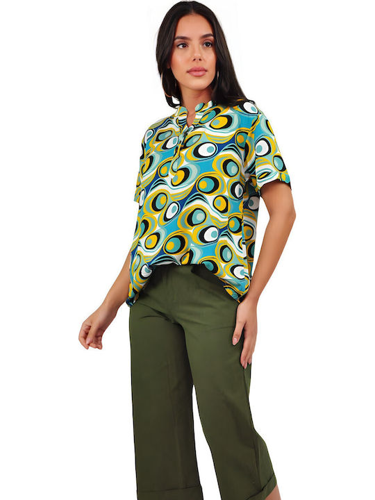 Kurzärmelig Damen Hemd Colorful Druck