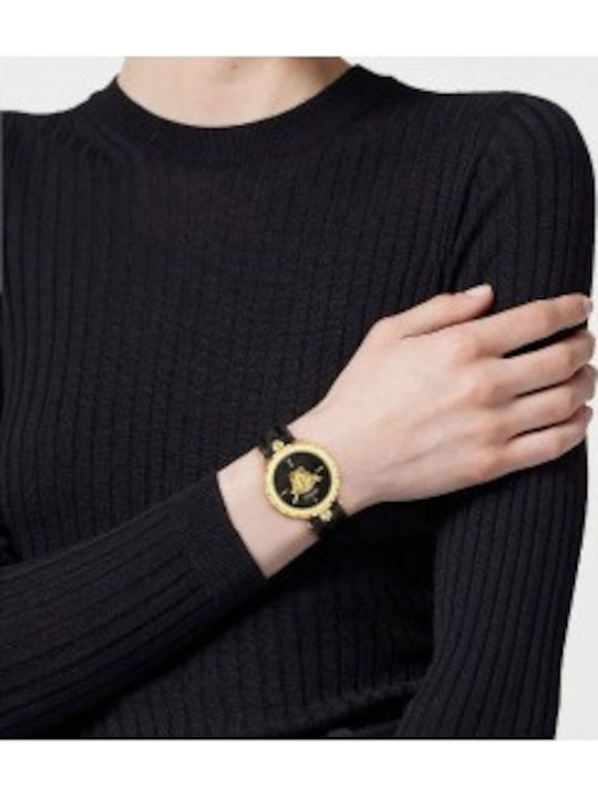 Versace Medusa Women's Watch with Black Leather Strap