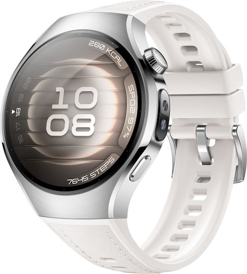 Huawei Watch 5 Stainless Steel 42mm Waterproof with eSIM and Heart Rate Monitor (White + Huawei FreeBuds 6i White)