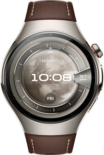 Huawei Watch 5 Stainless Steel 46mm Waterproof with eSIM and Heart Rate Monitor (Dark Brown + Huawei FreeBuds 6i White)