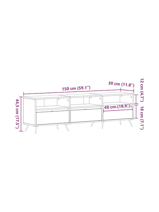 TV-Ständer aus Metall & altem Holz M150xT30xH44.5cm