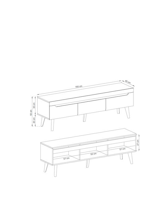 TV Stand Nordi White Higloss White Riviera M160xD40xH50cm