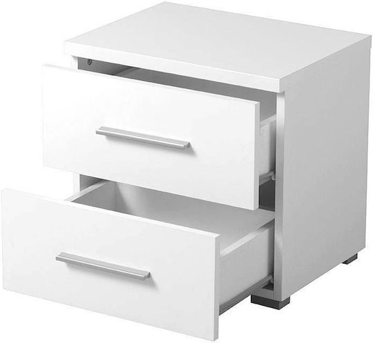 Uni No2F Wooden White Bedside Table 44.5x33.5x43cm