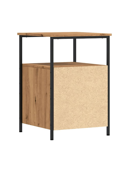 Wooden Bedside Table with Metal Legs Brown Oak 34x35.5x50cm