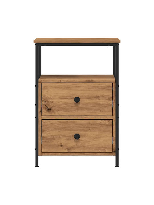 Wooden Bedside Table with Metal Legs Brown Oak 34x35.5x50cm