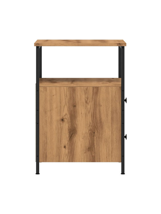 Wooden Bedside Table with Metal Legs Brown Oak 34x35.5x50cm